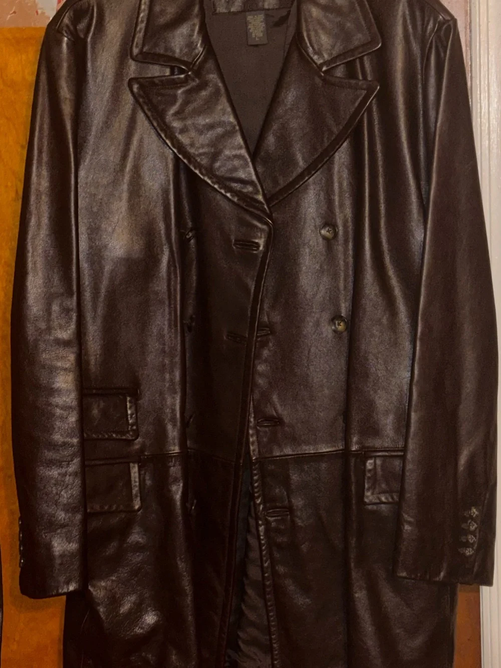 Banana Republic Men's Dark Brown Leather Double-Breasted Pea Coat